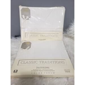 NEW Vintage Classic Traditions CREAM off white flat &‎ fitted sheet cotton 200